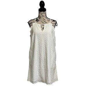 xtraordinary Womens Eyelet Scalloped White Mini Crochet Dress Classic Preppy L